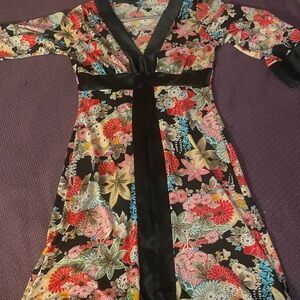 Macy's Multicolor Floral Formal Dress with Black Accents